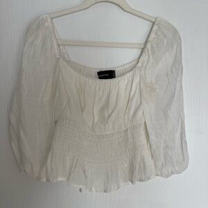 MINKPINK Cream Puff Sleeve Smocked Crop Blouse